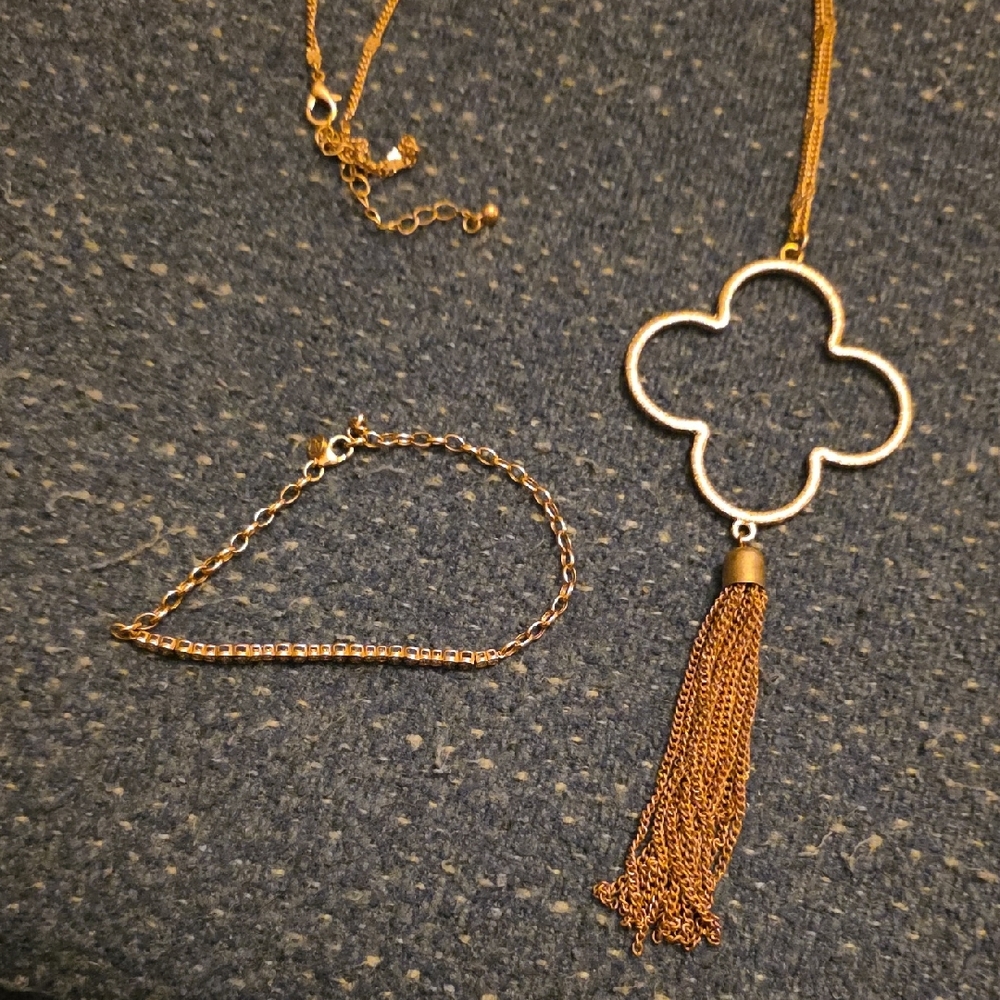 BOGO! 2 For 1!  Gold Tassel Pendant Necklace and Bracelet Set Rose Gold